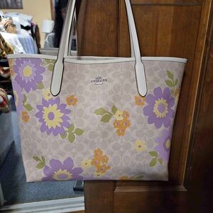 Coach Floral Tote Bag - Purple, Yellow, and Green